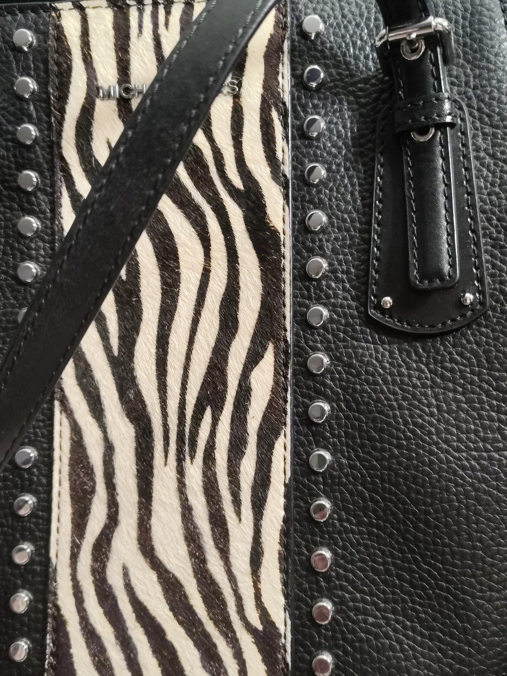 Michael Kors Black and White Zebra-Accent Leather Tote